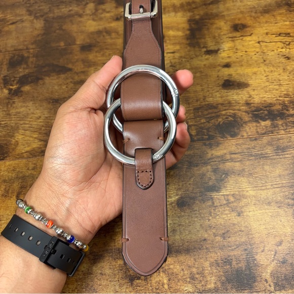 Lauren Ralph Lauren Leather Brown Belt Double Ring Womens M Silver Equestrian - Picture 2 of 16